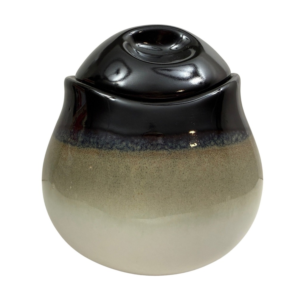 Vintage Sango Nova Black 4932 Ceramic Lidded Sugar Jar Bowl Stoneware Kitchen